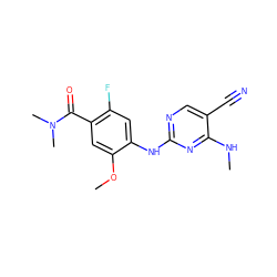 CNc1nc(Nc2cc(F)c(C(=O)N(C)C)cc2OC)ncc1C#N ZINC000148097509