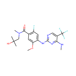 CNc1nc(Nc2cc(F)c(C(=O)N(C)CC(C)(C)O)cc2OC)ncc1C(F)(F)F ZINC000169705147