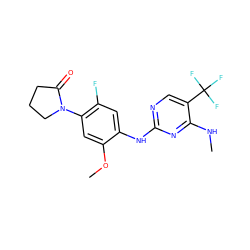 CNc1nc(Nc2cc(F)c(N3CCCC3=O)cc2OC)ncc1C(F)(F)F ZINC000205903366