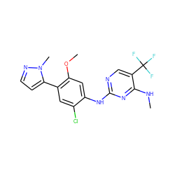 CNc1nc(Nc2cc(OC)c(-c3ccnn3C)cc2Cl)ncc1C(F)(F)F ZINC000169704345