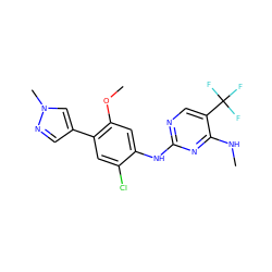 CNc1nc(Nc2cc(OC)c(-c3cnn(C)c3)cc2Cl)ncc1C(F)(F)F ZINC000169704351