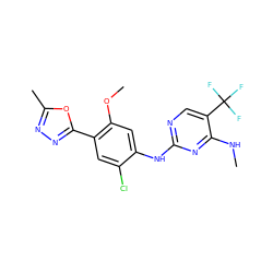 CNc1nc(Nc2cc(OC)c(-c3nnc(C)o3)cc2Cl)ncc1C(F)(F)F ZINC000169704320