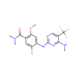 CNc1nc(Nc2cc(OC)c(C(=O)N(C)C)cc2Cl)ncc1C(F)(F)F ZINC000169705100