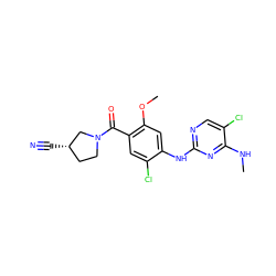 CNc1nc(Nc2cc(OC)c(C(=O)N3CC[C@H](C#N)C3)cc2Cl)ncc1Cl ZINC000149638836