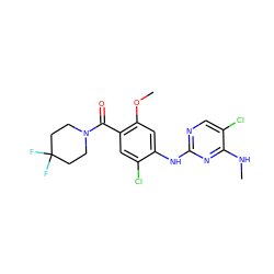 CNc1nc(Nc2cc(OC)c(C(=O)N3CCC(F)(F)CC3)cc2Cl)ncc1Cl ZINC000169705089