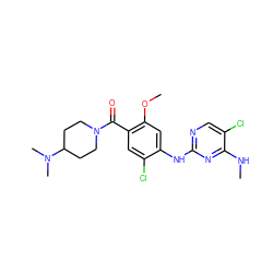 CNc1nc(Nc2cc(OC)c(C(=O)N3CCC(N(C)C)CC3)cc2Cl)ncc1Cl ZINC000169705093