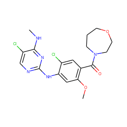 CNc1nc(Nc2cc(OC)c(C(=O)N3CCCOCC3)cc2Cl)ncc1Cl ZINC000147718521