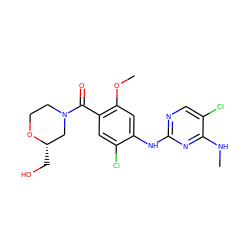 CNc1nc(Nc2cc(OC)c(C(=O)N3CCO[C@@H](CO)C3)cc2Cl)ncc1Cl ZINC000147710247