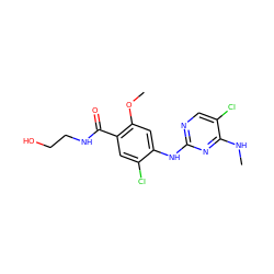 CNc1nc(Nc2cc(OC)c(C(=O)NCCO)cc2Cl)ncc1Cl ZINC000169705087