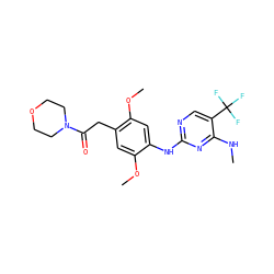 CNc1nc(Nc2cc(OC)c(CC(=O)N3CCOCC3)cc2OC)ncc1C(F)(F)F ZINC000169705136