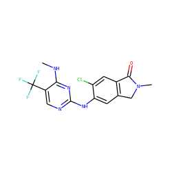 CNc1nc(Nc2cc3c(cc2Cl)C(=O)N(C)C3)ncc1C(F)(F)F ZINC000169704566