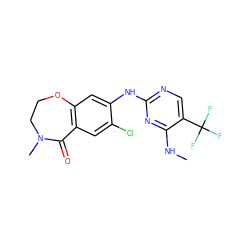 CNc1nc(Nc2cc3c(cc2Cl)C(=O)N(C)CCO3)ncc1C(F)(F)F ZINC000169704558