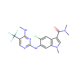 CNc1nc(Nc2cc3c(cc2Cl)c(C(=O)N(C)C)cn3C)ncc1C(F)(F)F ZINC000169704582