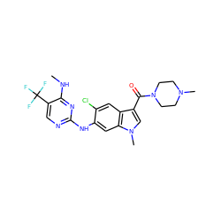 CNc1nc(Nc2cc3c(cc2Cl)c(C(=O)N2CCN(C)CC2)cn3C)ncc1C(F)(F)F ZINC000169704586