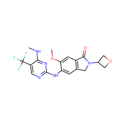 CNc1nc(Nc2cc3c(cc2OC)C(=O)N(C2COC2)C3)ncc1C(F)(F)F ZINC000169704580