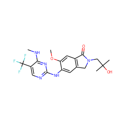 CNc1nc(Nc2cc3c(cc2OC)C(=O)N(CC(C)(C)O)C3)ncc1C(F)(F)F ZINC000169704579