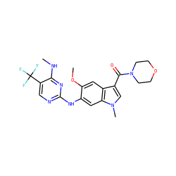 CNc1nc(Nc2cc3c(cc2OC)c(C(=O)N2CCOCC2)cn3C)ncc1C(F)(F)F ZINC000169704585