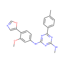 CNc1nc(Nc2ccc(-c3cnco3)c(OC)c2)nc(-c2ccc(C)cc2)n1 ZINC000013445189