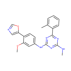 CNc1nc(Nc2ccc(-c3cnco3)c(OC)c2)nc(-c2ccccc2C)n1 ZINC000013445183