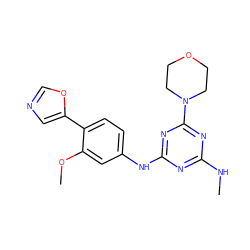 CNc1nc(Nc2ccc(-c3cnco3)c(OC)c2)nc(N2CCOCC2)n1 ZINC000013445202