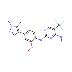 CNc1nc(Nc2ccc(-c3cnn(C)c3C)cc2OC)ncc1C(F)(F)F ZINC000169704358