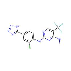 CNc1nc(Nc2ccc(-c3nnn[nH]3)cc2Cl)ncc1C(F)(F)F ZINC000169704311