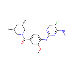 CNc1nc(Nc2ccc(C(=O)N3C[C@@H](C)C[C@@H](C)C3)cc2OC)ncc1Cl ZINC000169705015