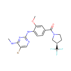 CNc1nc(Nc2ccc(C(=O)N3CC[C@@H](C(F)(F)F)C3)cc2OC)ncc1Br ZINC000169705045