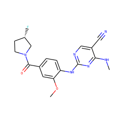 CNc1nc(Nc2ccc(C(=O)N3CC[C@H](F)C3)cc2OC)ncc1C#N ZINC000147712899