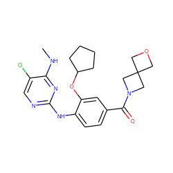 CNc1nc(Nc2ccc(C(=O)N3CC4(COC4)C3)cc2OC2CCCC2)ncc1Cl ZINC000147715864