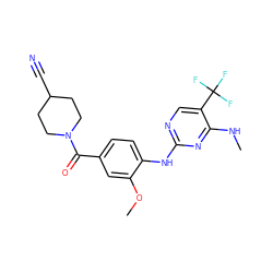 CNc1nc(Nc2ccc(C(=O)N3CCC(C#N)CC3)cc2OC)ncc1C(F)(F)F ZINC000169705180