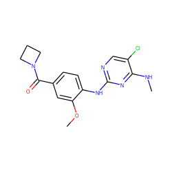 CNc1nc(Nc2ccc(C(=O)N3CCC3)cc2OC)ncc1Cl ZINC000169705019