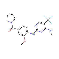 CNc1nc(Nc2ccc(C(=O)N3CCCC3)cc2OC)ncc1C(F)(F)F ZINC000169705175