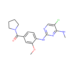 CNc1nc(Nc2ccc(C(=O)N3CCCC3)cc2OC)ncc1Cl ZINC000147703147