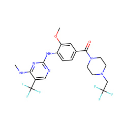 CNc1nc(Nc2ccc(C(=O)N3CCN(CC(F)(F)F)CC3)cc2OC)ncc1C(F)(F)F ZINC000169705181