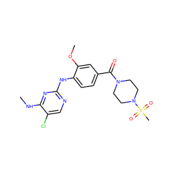 CNc1nc(Nc2ccc(C(=O)N3CCN(S(C)(=O)=O)CC3)cc2OC)ncc1Cl ZINC000147716331