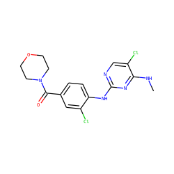 CNc1nc(Nc2ccc(C(=O)N3CCOCC3)cc2Cl)ncc1Cl ZINC000169705079