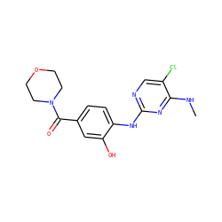 CNc1nc(Nc2ccc(C(=O)N3CCOCC3)cc2O)ncc1Cl ZINC000169705061