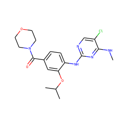 CNc1nc(Nc2ccc(C(=O)N3CCOCC3)cc2OC(C)C)ncc1Cl ZINC000169705057