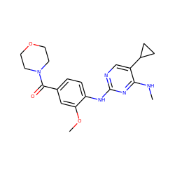 CNc1nc(Nc2ccc(C(=O)N3CCOCC3)cc2OC)ncc1C1CC1 ZINC000169705039