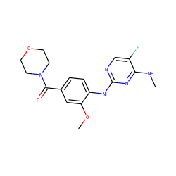 CNc1nc(Nc2ccc(C(=O)N3CCOCC3)cc2OC)ncc1F ZINC000095552340