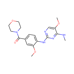 CNc1nc(Nc2ccc(C(=O)N3CCOCC3)cc2OC)ncc1OC ZINC000169705080