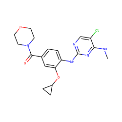 CNc1nc(Nc2ccc(C(=O)N3CCOCC3)cc2OC2CC2)ncc1Cl ZINC000169705131