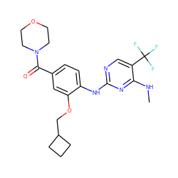 CNc1nc(Nc2ccc(C(=O)N3CCOCC3)cc2OCC2CCC2)ncc1C(F)(F)F ZINC000148740884