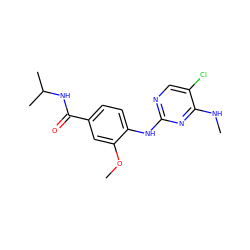 CNc1nc(Nc2ccc(C(=O)NC(C)C)cc2OC)ncc1Cl ZINC000169705030