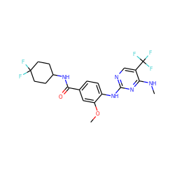 CNc1nc(Nc2ccc(C(=O)NC3CCC(F)(F)CC3)cc2OC)ncc1C(F)(F)F ZINC000169705184