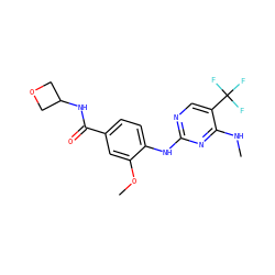 CNc1nc(Nc2ccc(C(=O)NC3COC3)cc2OC)ncc1C(F)(F)F ZINC000169705168