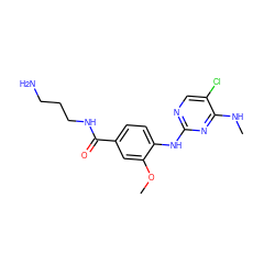 CNc1nc(Nc2ccc(C(=O)NCCCN)cc2OC)ncc1Cl ZINC000169705037