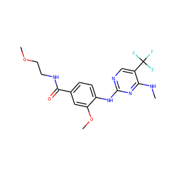 CNc1nc(Nc2ccc(C(=O)NCCOC)cc2OC)ncc1C(F)(F)F ZINC000169705183