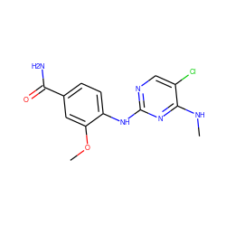 CNc1nc(Nc2ccc(C(N)=O)cc2OC)ncc1Cl ZINC000169705028